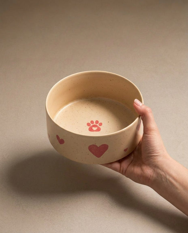 Cozy Hearts Stoneware Pet Bowl 14cm 2 Pieces Set
