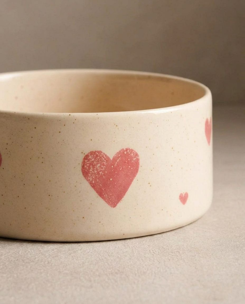 Cozy Hearts Stoneware Pet Bowl 16.5cm 2-Piece Set