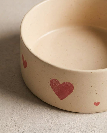 Cozy Hearts Stoneware Pet Bowl 16.5cm 2-Piece Set