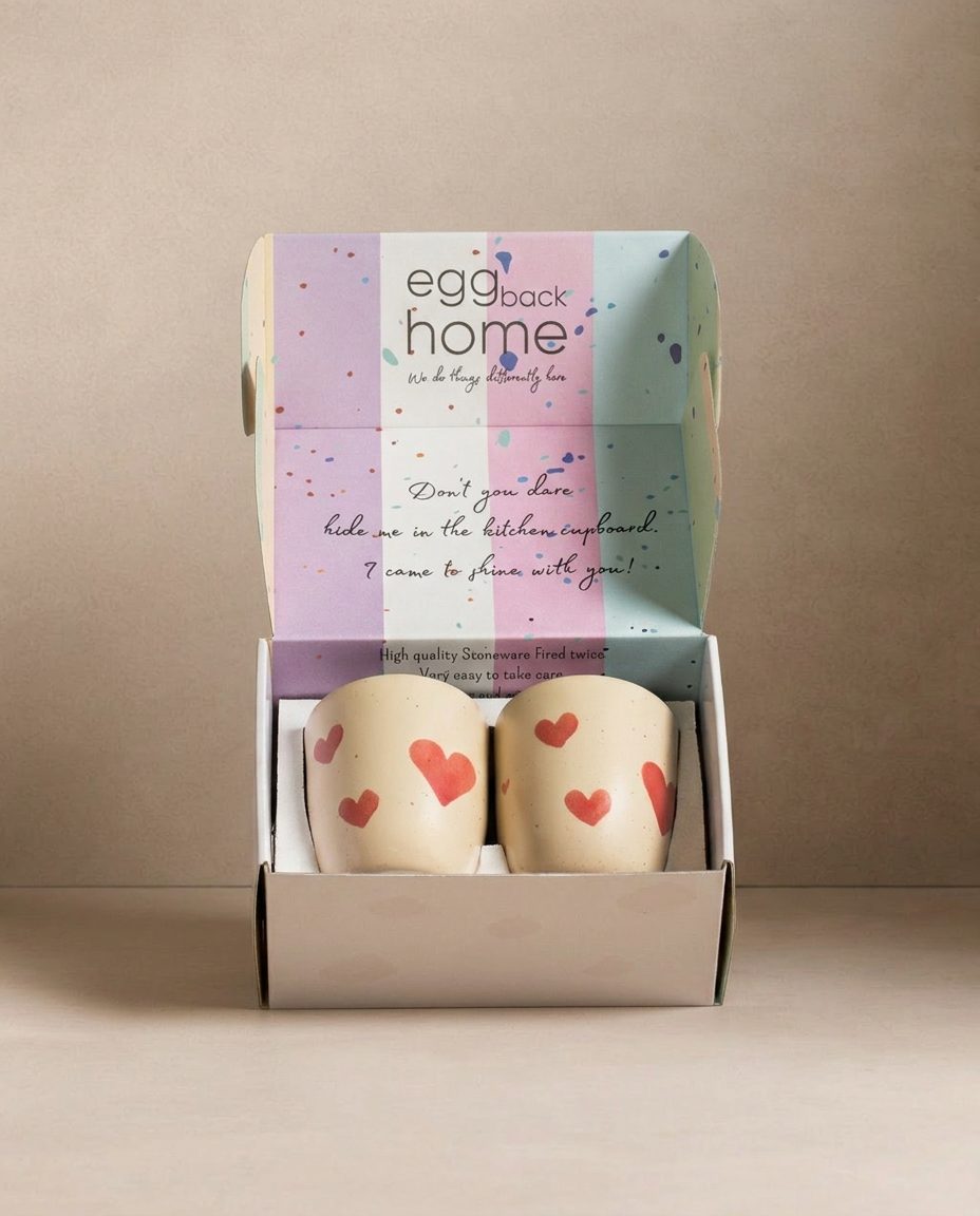 Cozy Hearts Stoneware Medium Cup 220ml 2 Pieces Set