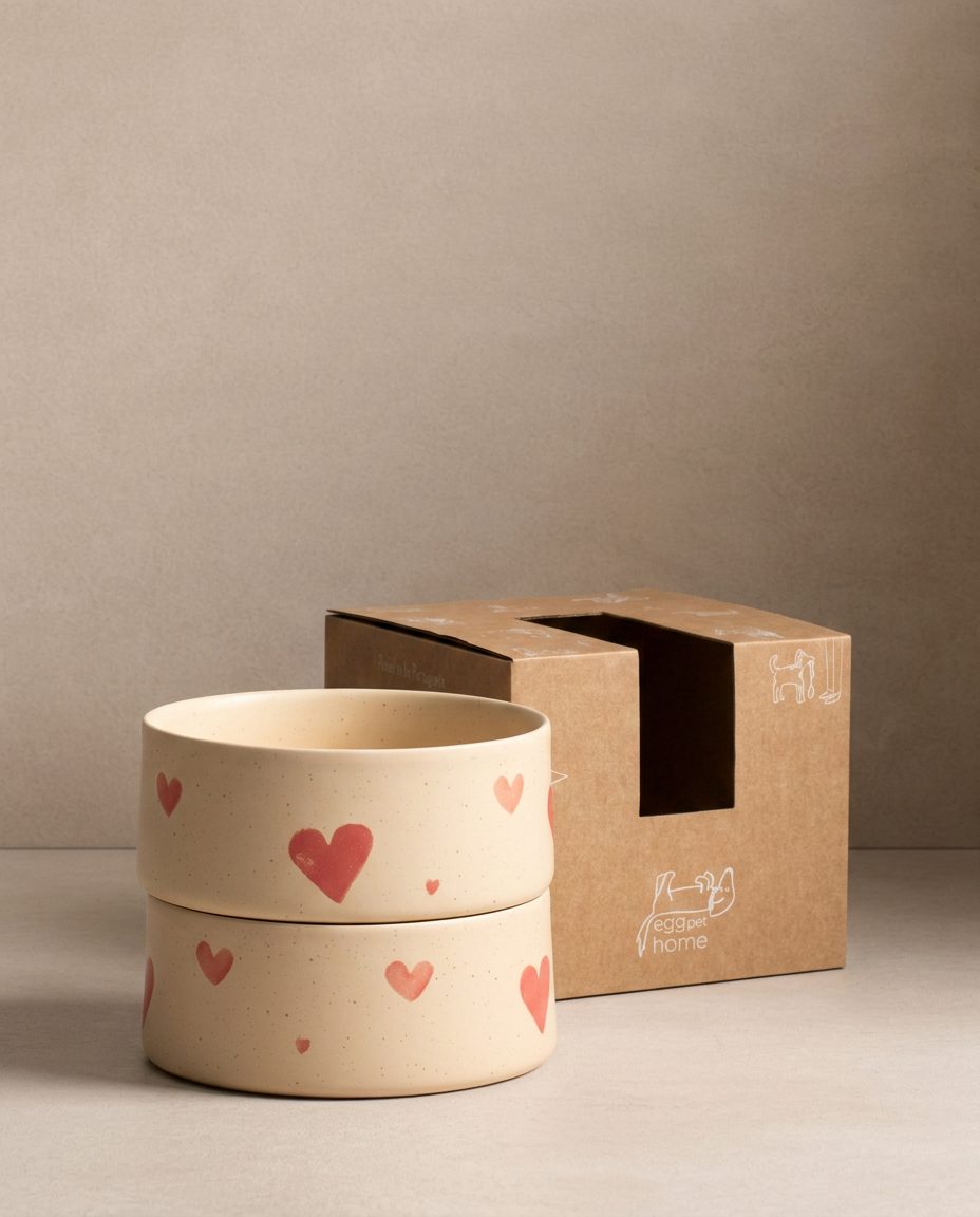 Cozy Hearts Stoneware Pet Bowl 16.5cm 2-Piece Set
