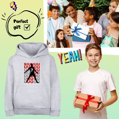 Fringoo gamer Sweat à capuche gris garçon Cotton Rich Soft Hooded Sweatshirt- Cristiano SIUUU gris