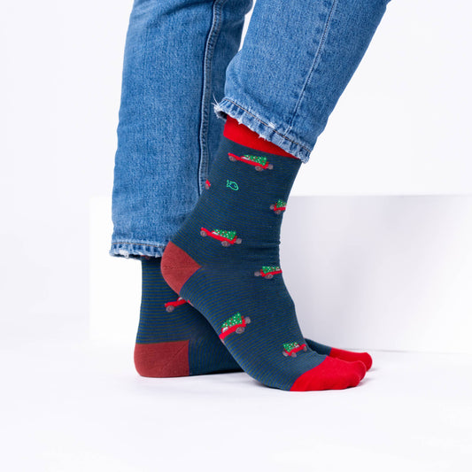 Calcetines de algodón peinado con estampado de jeep navideño