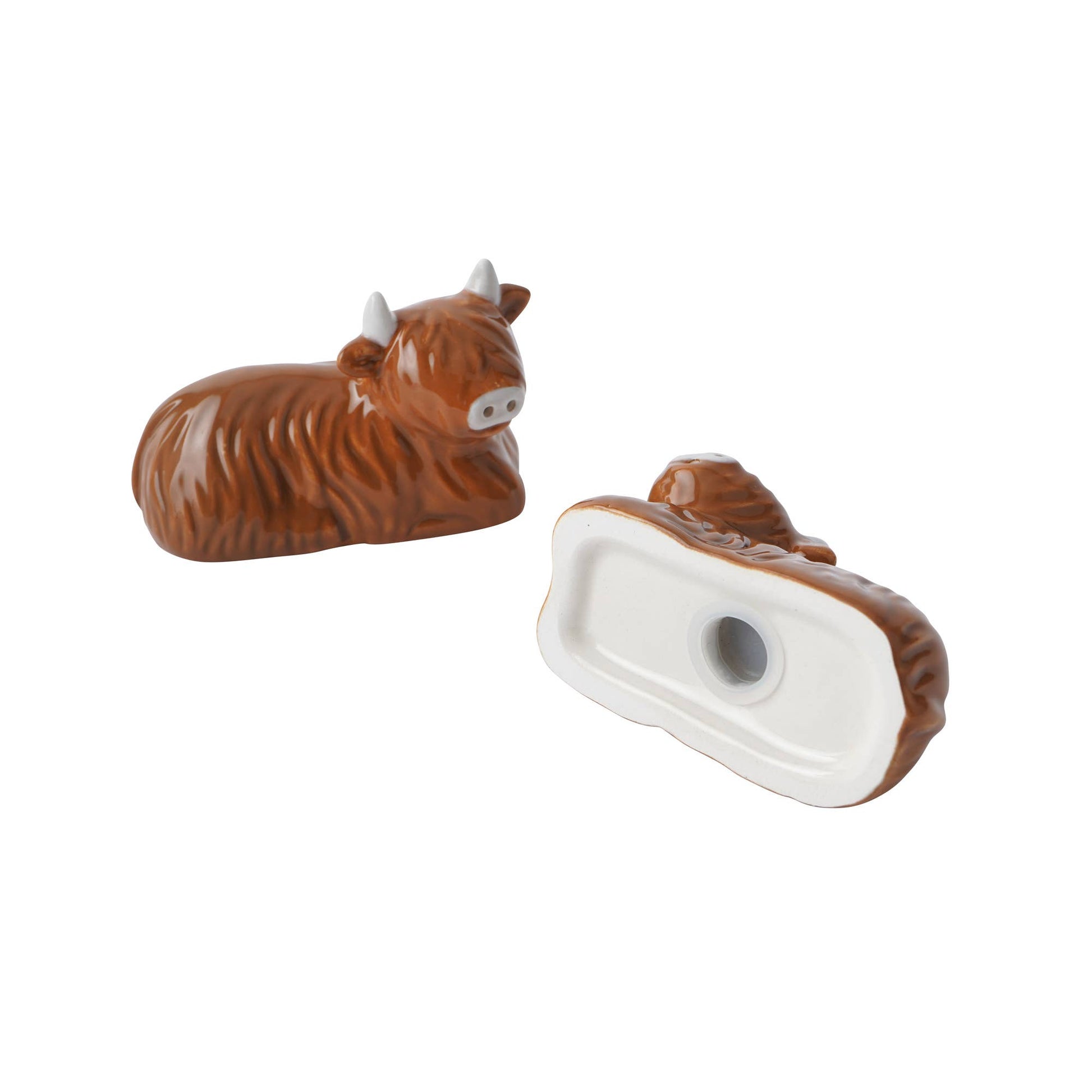 Zout- en peperstrooiers van Bramble Farm Highland Cow in een geschenkdoos.