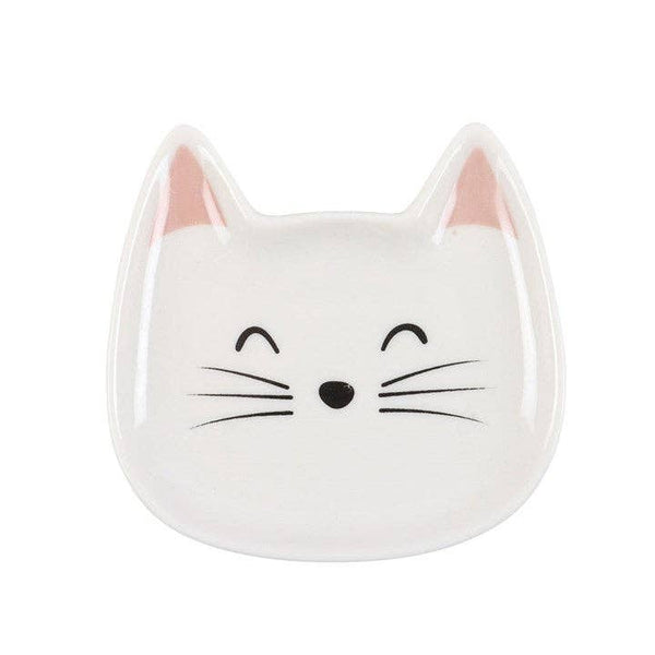 Plat à Bibelots Visage de Chat Blanc