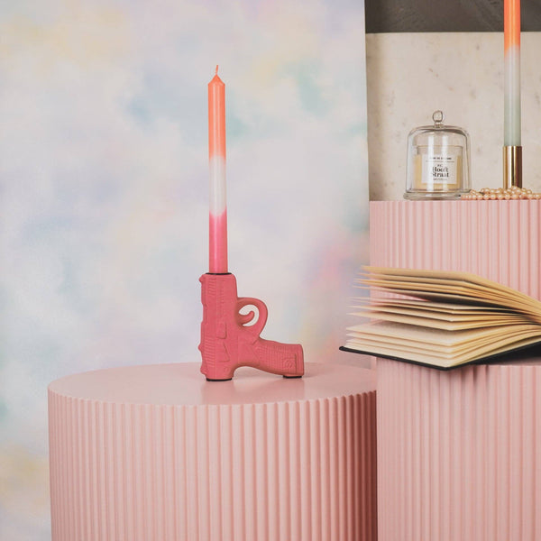 Bougeoir - Pistolet - Céramique - Rose Néon - 12x5x12cm