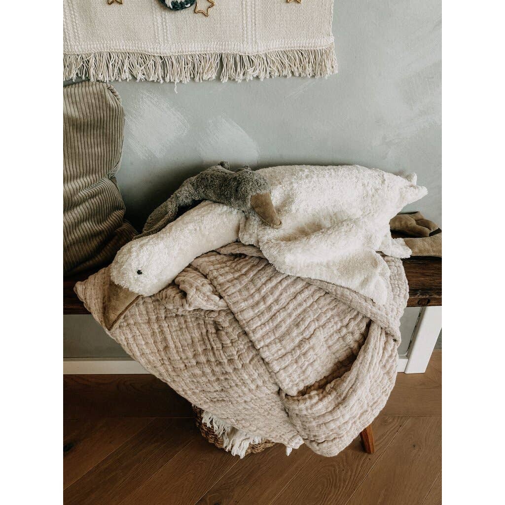 Calentador de manos grande de peluche con forma de ganso | blanco