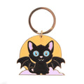Llavero de gato, murciélago y luna