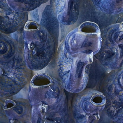 Vase banc de poissons, grès bleu, 24 x 24 x 32 cm