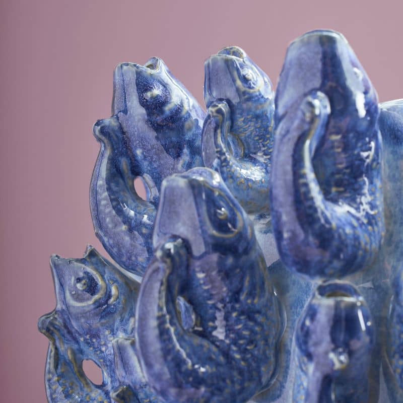 Vase banc de poissons, grès bleu, 24 x 24 x 32 cm