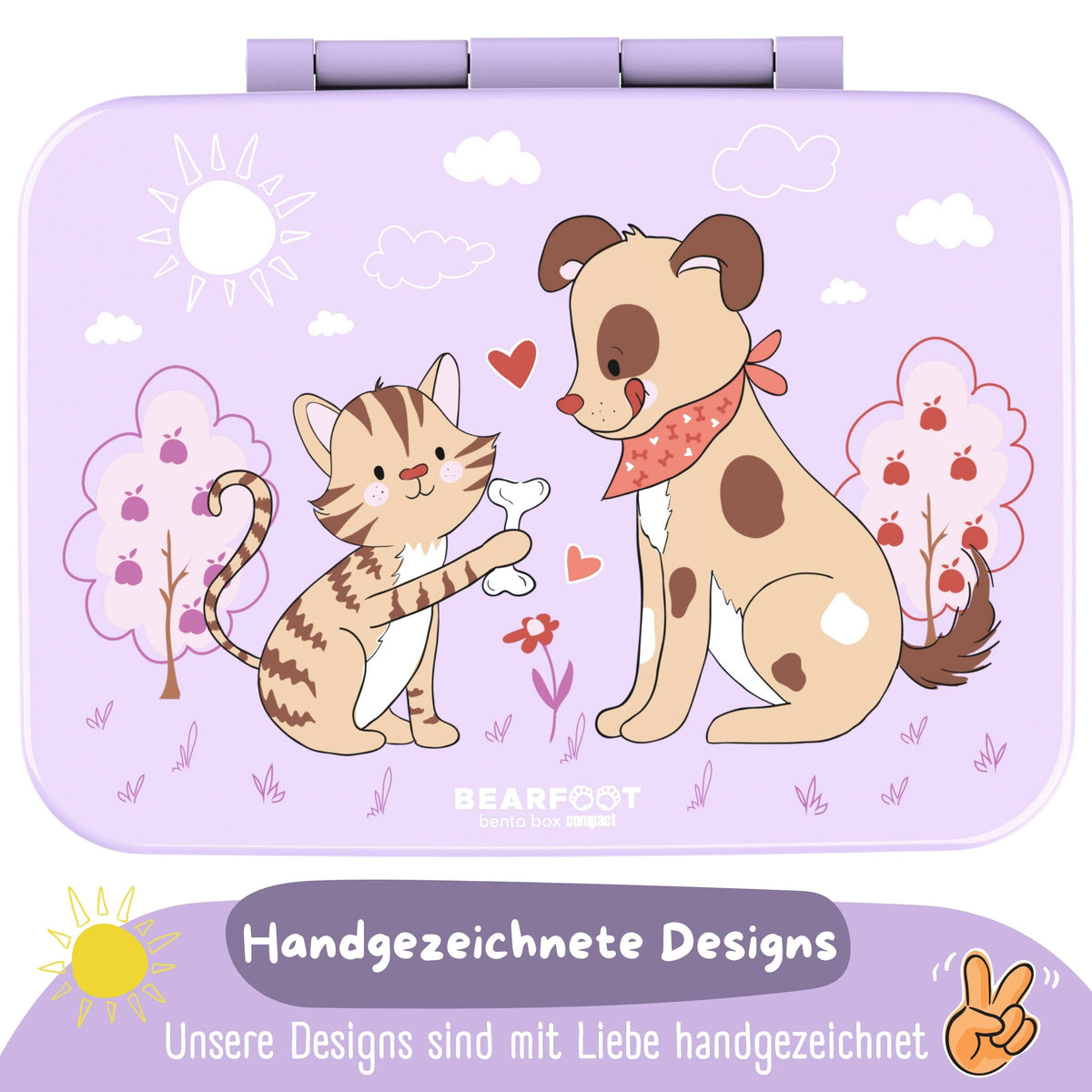 Brotdose mit Fächern, auslaufsicher - Hund & Katze lila