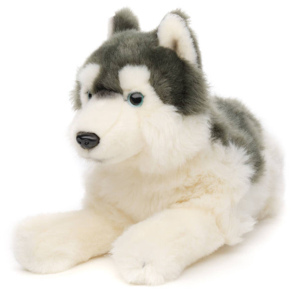 Peluche Husky gris, couché Uni Toys