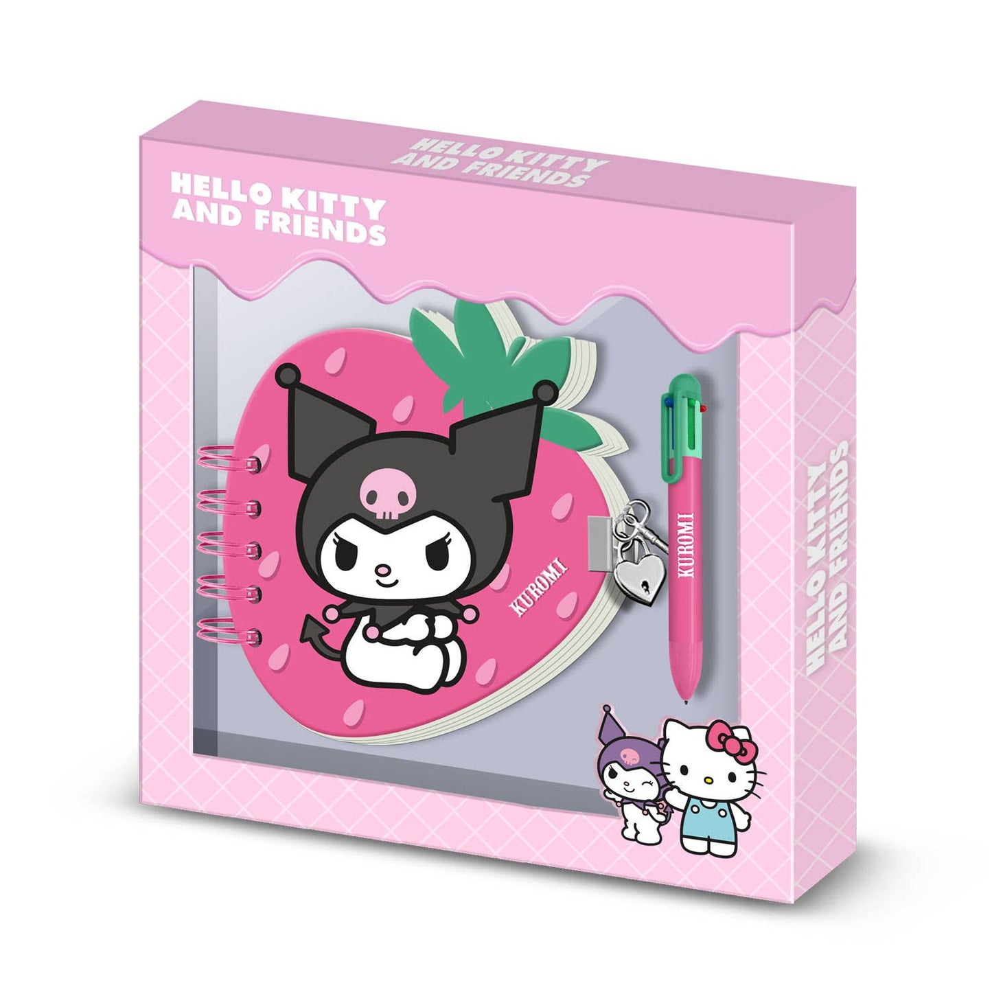 Confezione di diario Kuromi Strawberry + penna a 6 colori