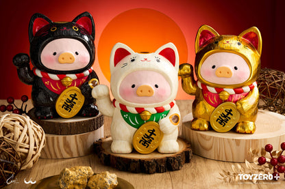 LuLu le Cochonnet - Maneki Lu (chat doré) — sculpture en bois 18cm