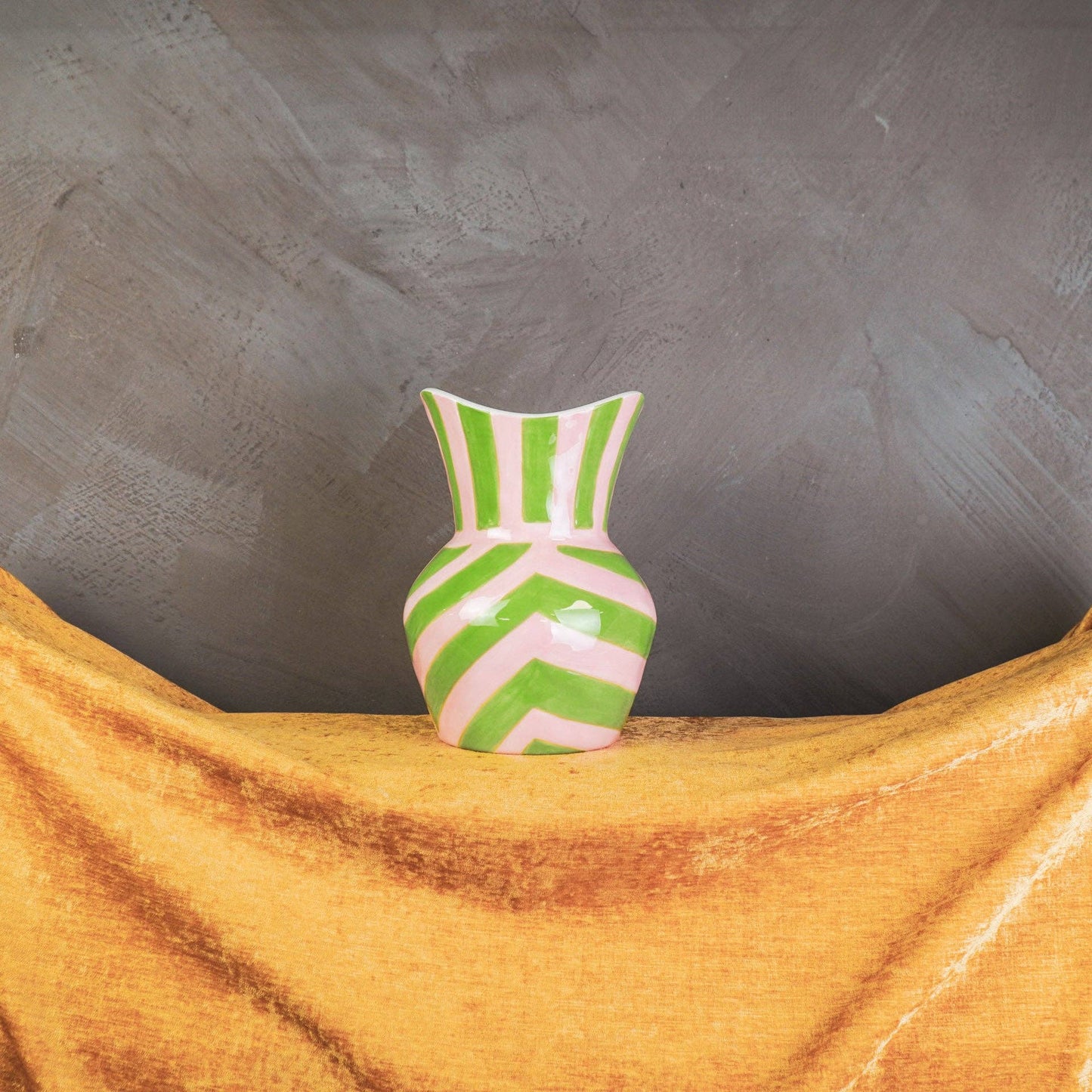 Vase - Rayures - Grès - Vert/Rose - 16x16x22cm