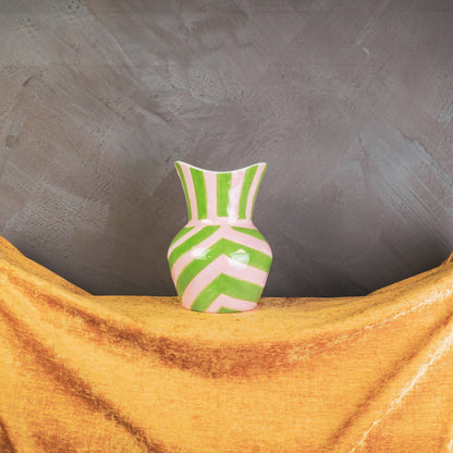 Vase - Rayures - Grès - Vert/Rose - 16x16x22cm