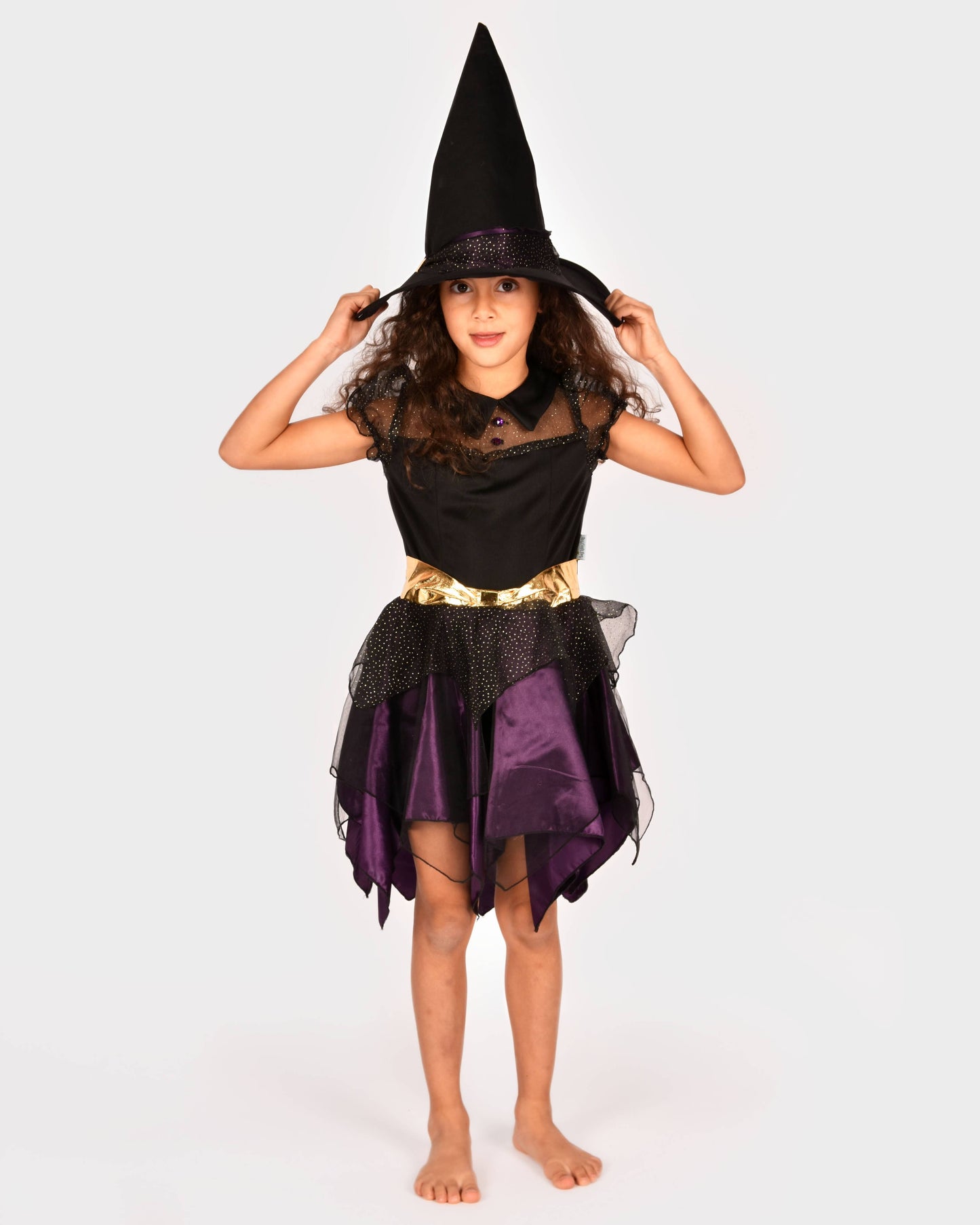 Déguisement de sorcière avec chapeau deluxe pour 5-7 ans (taille 122-128 cm)