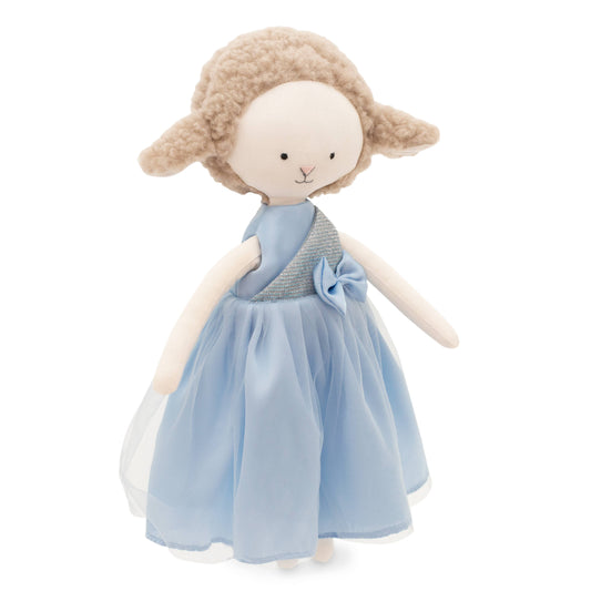 Peluche mouton Zoe : robe en satin bleu 29 cm dès 0 mois