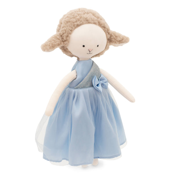 Peluche Zoe la Pecora: Vestito in raso blu, 29 cm, adatto da 0 mesi