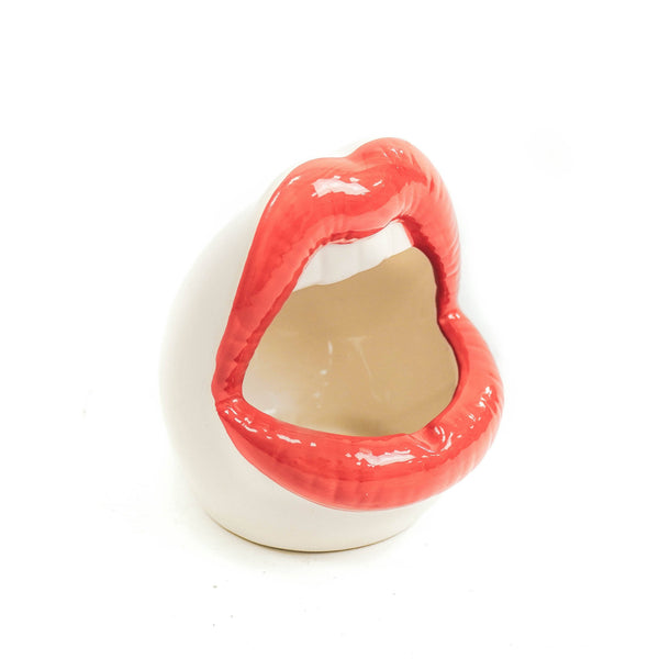 Pot - Rebord - Céramique - Rouge/Blanc -10x10x12