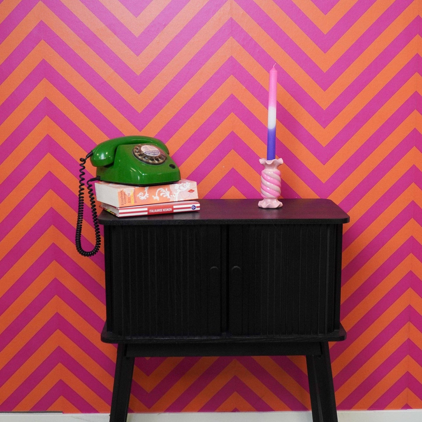 Candlestick - Toffee Candy - Ceramic - Pink/Neon - 7.5x7.5x13 cm