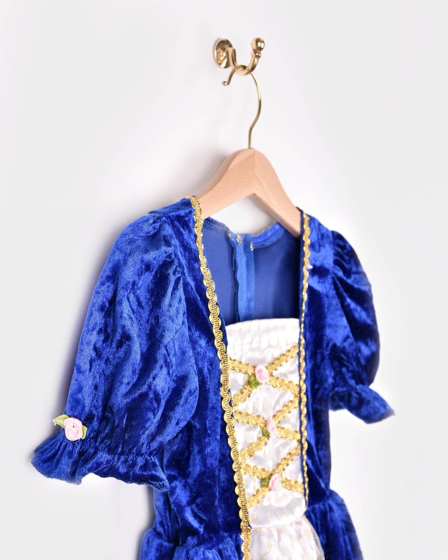 Robe de princesse en velours bleu taille 122-128 cm pour enfants de 6 à 8 ans