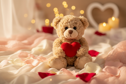 Beige teddy bear with a heart