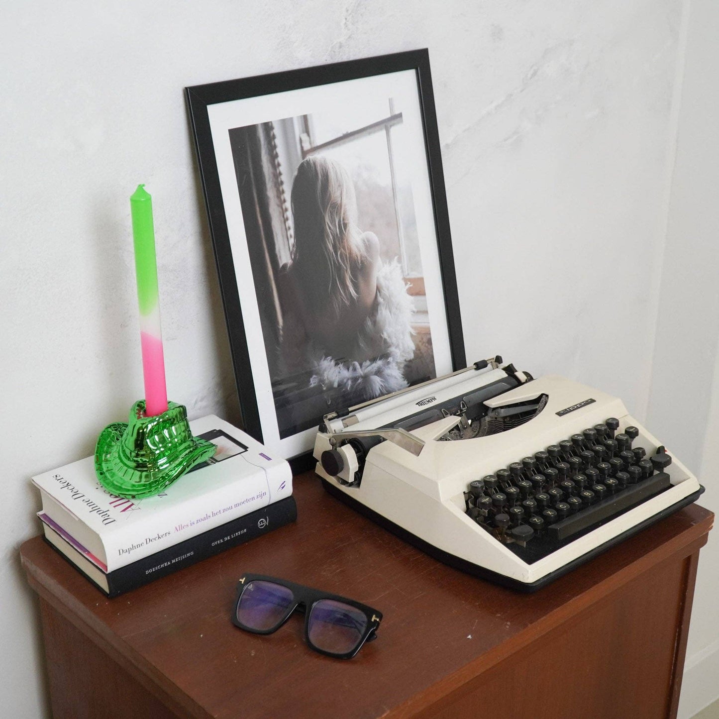 Portavelas - Sombrero de vaquero - Verde - 13,5 x 11 x 7 cm