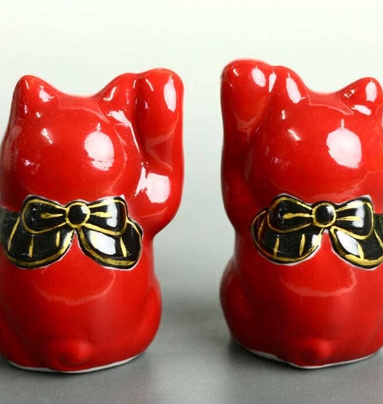 Daruma Lucky Cat Earthenware Figurine