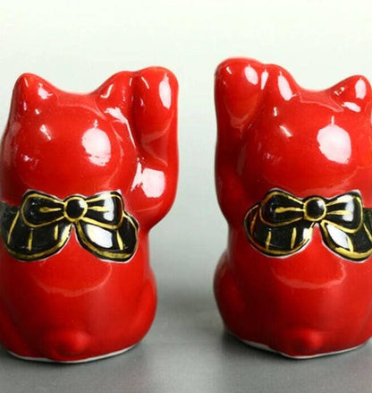 Daruma Lucky Cat Earthenware Figurine