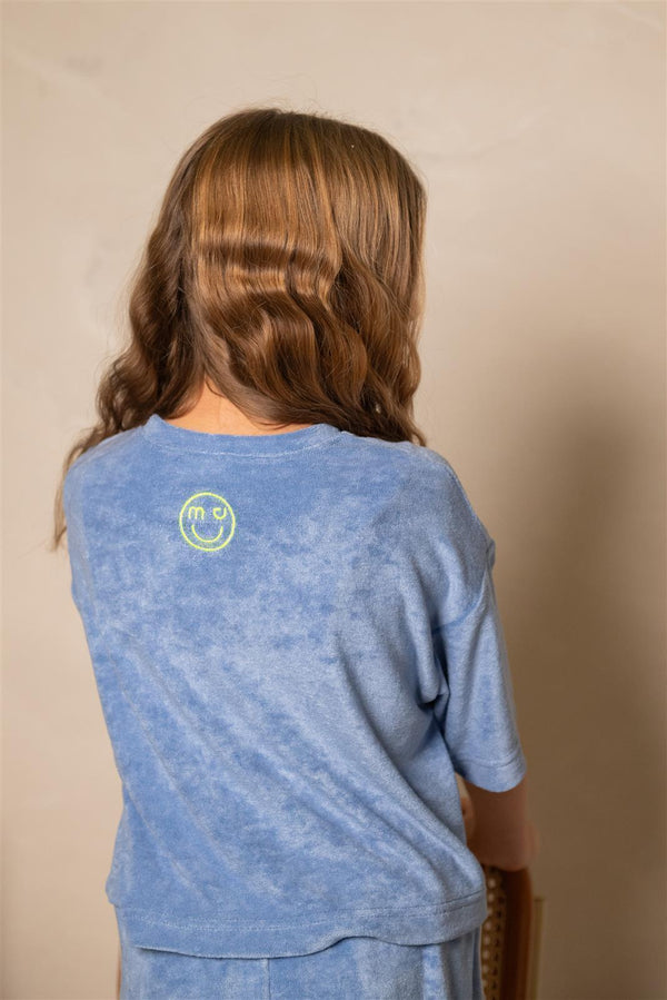 Blau Grau Frottee Crop TShirt