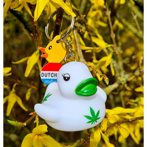 Portachiavi a forma di anatra alla cannabis