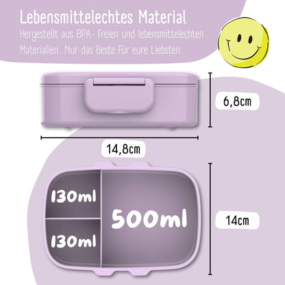 Brotdose Kinder mit Fächern, auslaufsicher - BubbleTea, lila
