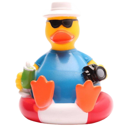 Pato turista en una boya