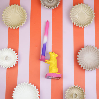 Bougeoir - Souris - Polyrésine - Jaune/Rose - 8x10x17cm