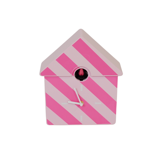 Clock - Cuckoo wall clock - Striped/Pink pattern - 24x27x9cm