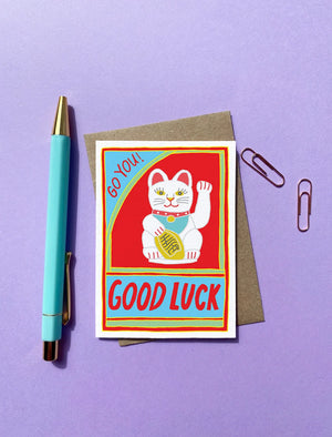 Petite Carte de Vœux Chat Chanceux "Good Luck"