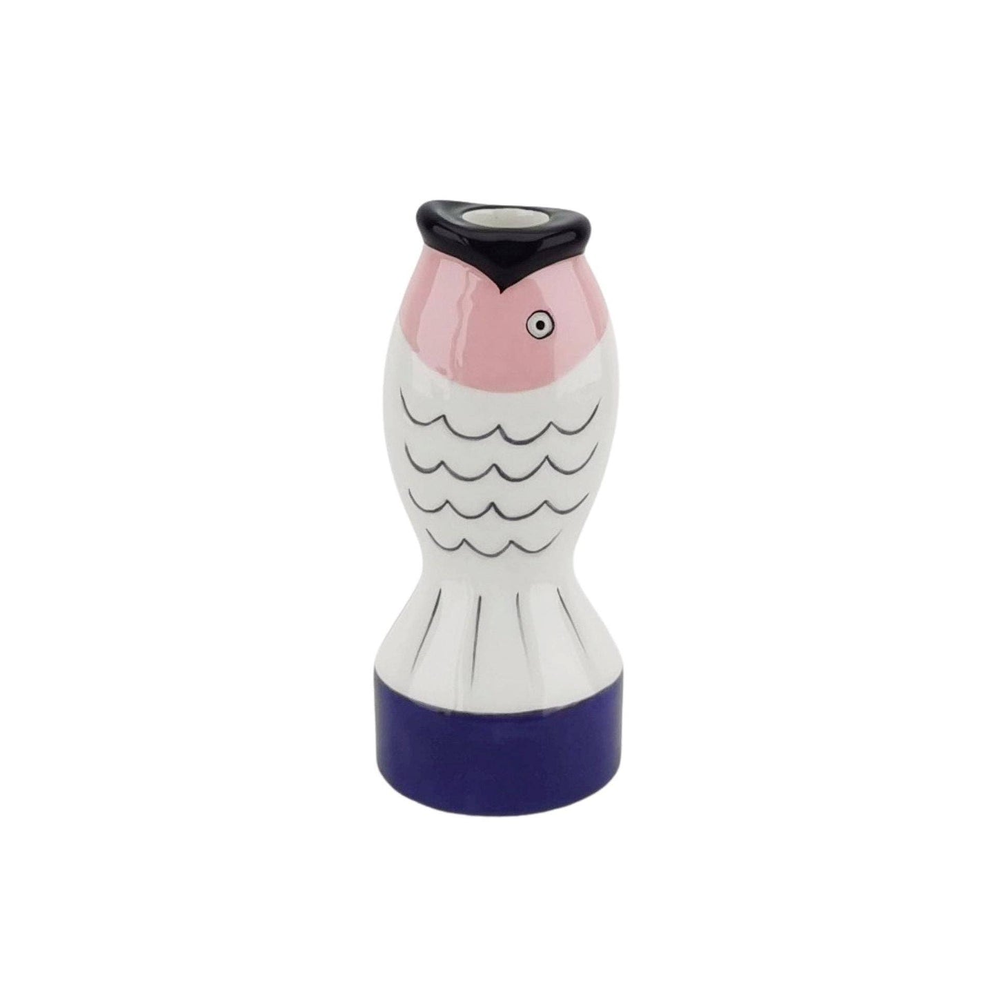 Bougeoir - Poisson - Bleu/Blanc/Rose - 7x7x16,5cm