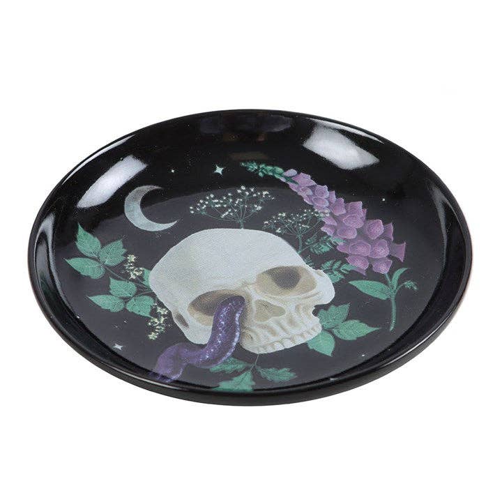Venom &amp; Vines Gothic Ceramic Trinket Dish with Skull and Snake