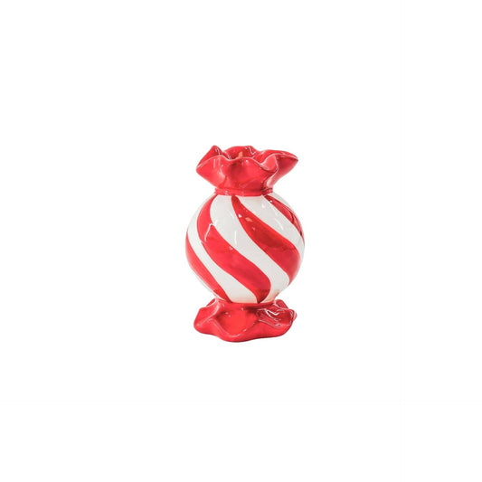 Bougeoir - Bonbon Toffee - Rouge/Blanc - 8,5x8,5x13 cm