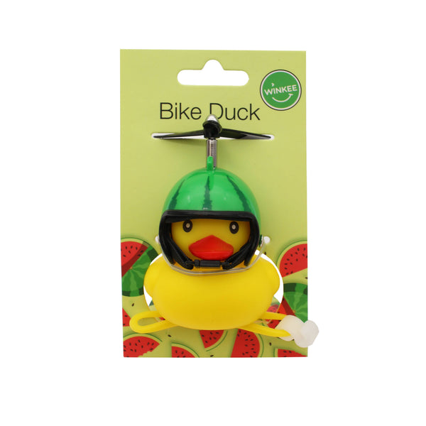 Pato para guiador de bicicleta com capacete de melancia