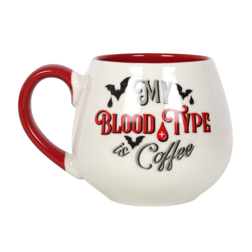 "My Blood Type is Coffee" Gothic Vampire Round Mug for Halloween