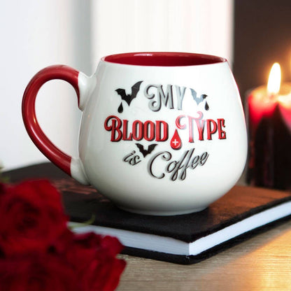 "My Blood Type is Coffee" Gothic Vampire Round Mug for Halloween