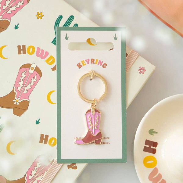 Roze cowboylaars sleutelhanger