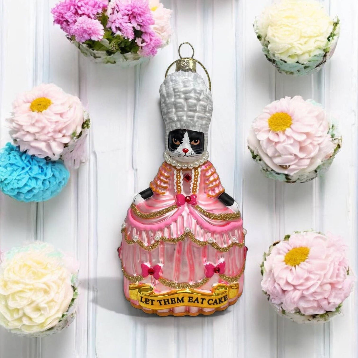 Marie Antoinette Tuxedo Cat Christmas Ornament “Let Them Eat”