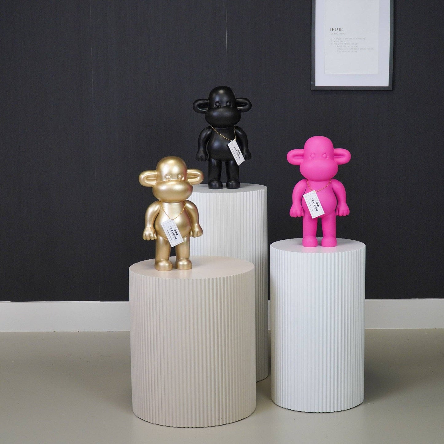 Ornement - Figurine Singe 'La Légende' - Résine de poly - Rose - 20,5x13,5x35cm