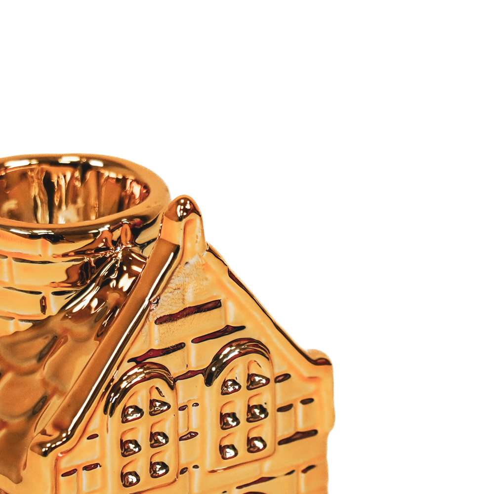 Kandelaar - Huisje - Keramiek - Goud - 6x5,5x11cm