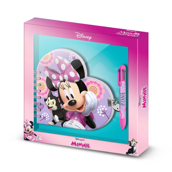 Disney Minnie Cat-Pack de Journal Cœur + Stylo 6 Couleurs