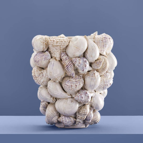 Jarrón de conchas marinas, gres natural M