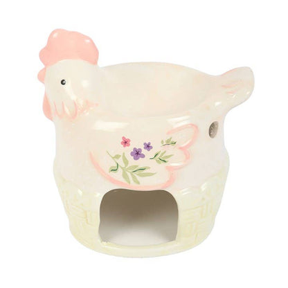 Floral hen-shaped oil burner and wax warmer